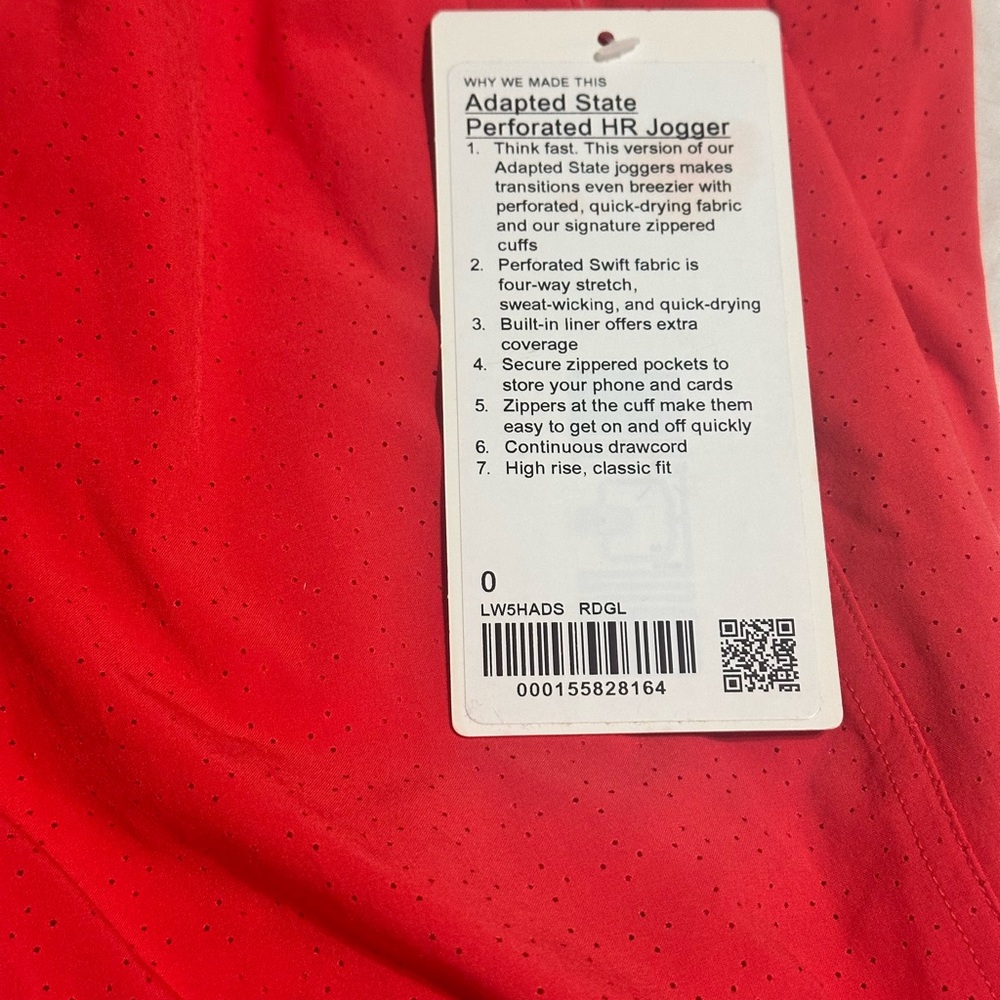 Lululemon Red Adapted state perforated jogger sz 0 - Picture 5 of 9